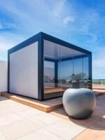 Bioklimatische freistehende Pergola Génova 4 × 3 m Grau mit weißen Lamellen – Bild 10