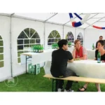 Partyzelt PVC 750, 6×12 m mit verstärktem Bodenrahmen, blau-weiß – Bild 4